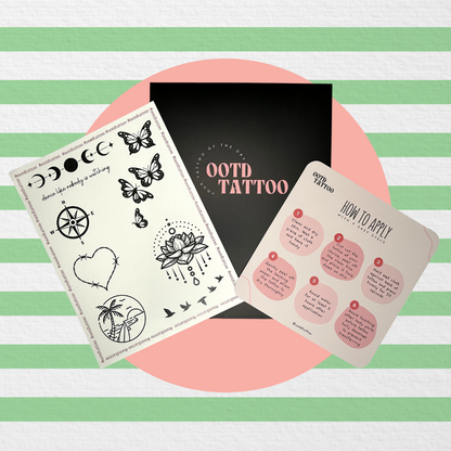 A semi-permanent tattoo sheet, an OOTD Tattoo branded envelop and an how-to-apply card